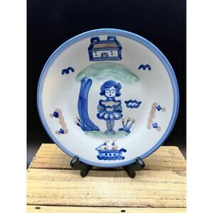 M.A. Hadley Childs Plate Hand Painted Girl House Art Pottery Signed 9”